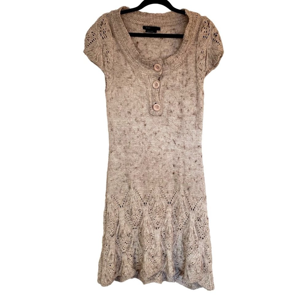 Alpaca Knit Dress size Large ‎ crochet button front Neutral bcbg y2k